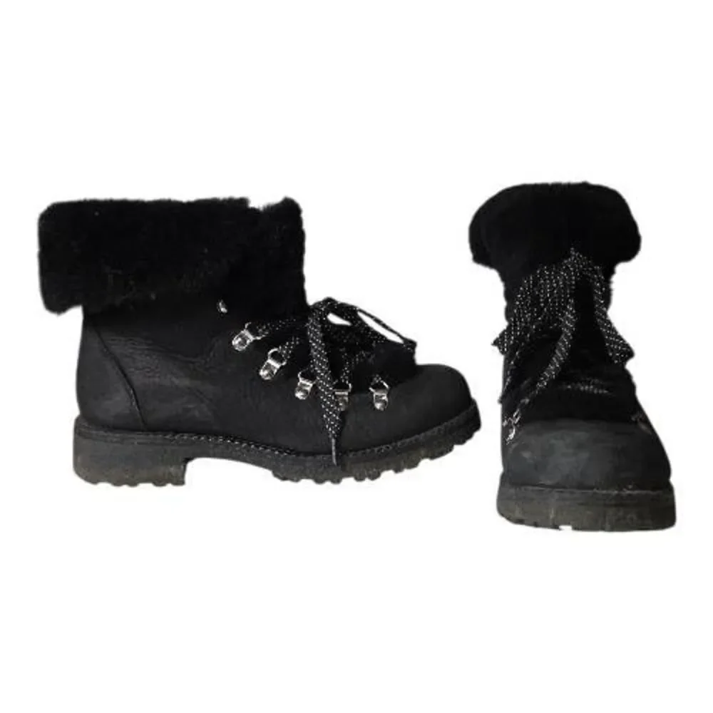​J. Crew Black Leather Faux Fur Trim Nordic Walking Boots Size 9